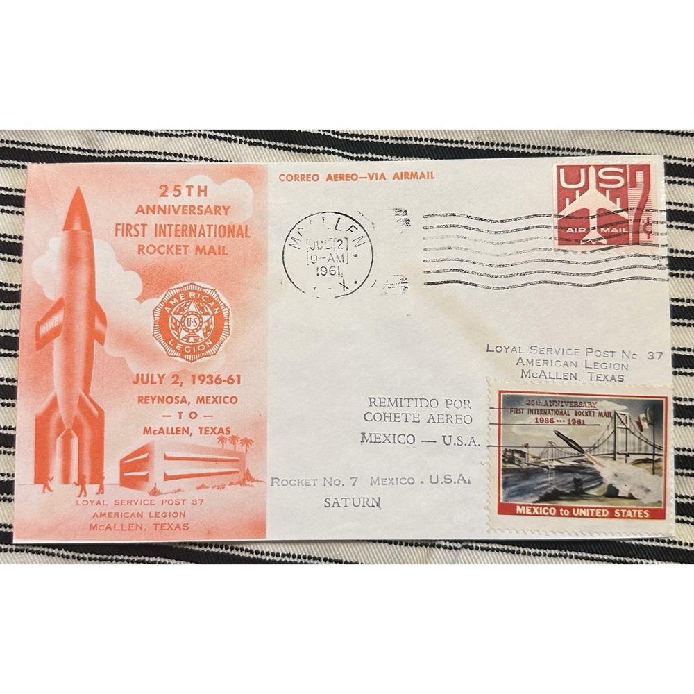 1961 Rocket Mail 25th Anniv. Reynosa Mexico to McAllen TX - PLUTO